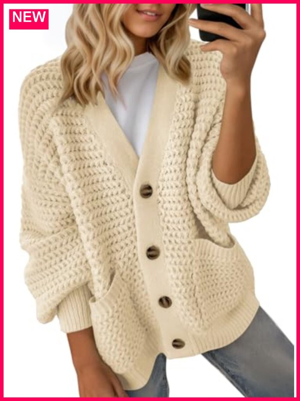 Open Front Chunky Knit Cardigan Long Sleeve Loose Fit Sweater